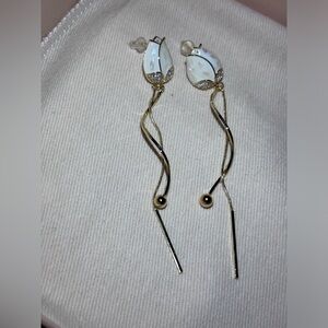 925 Sterling Silver Gold Tulip Dangle Earrings